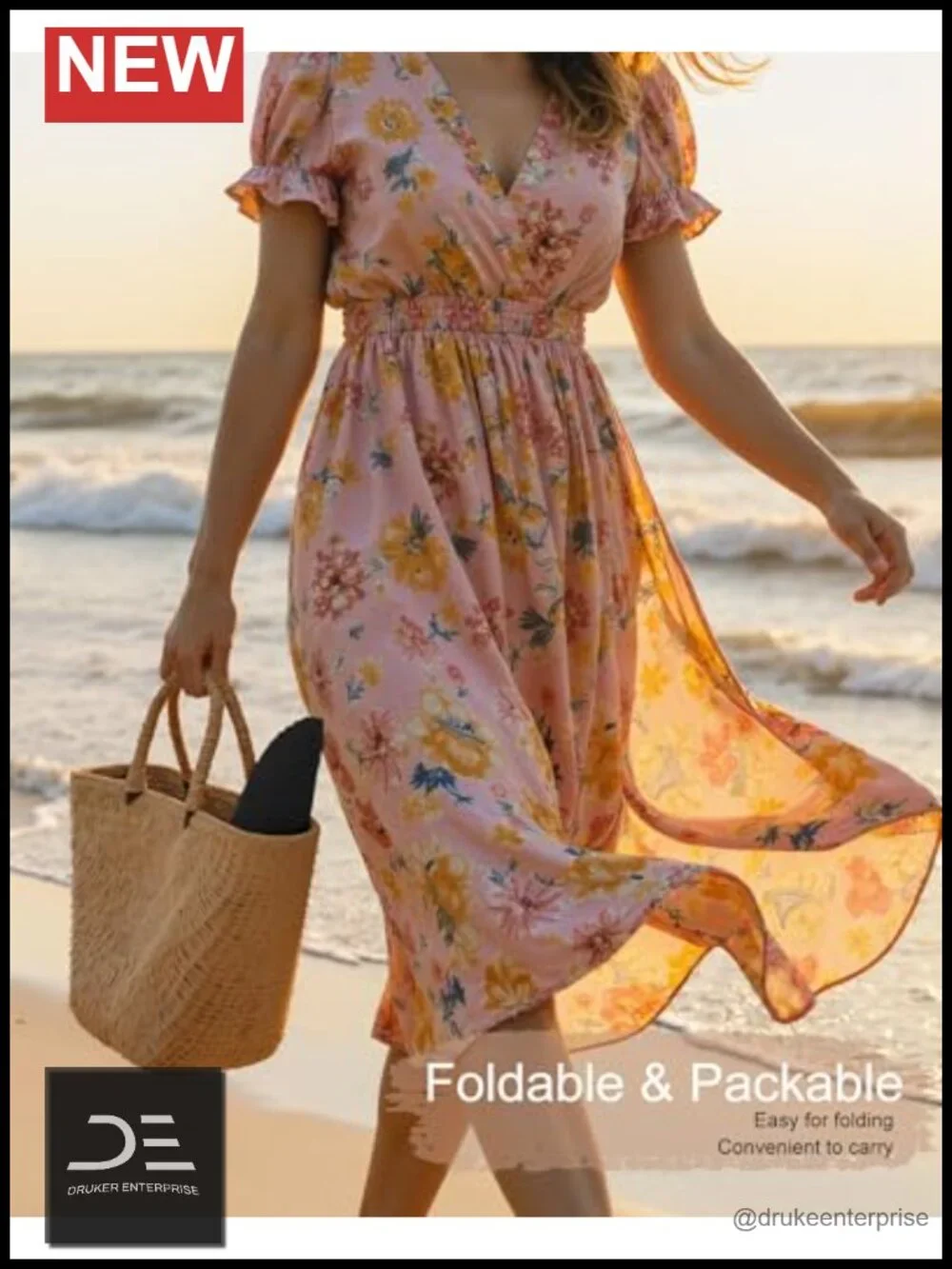 Wide Brim Straw Sun Hat with UV Protection, Packable for Women